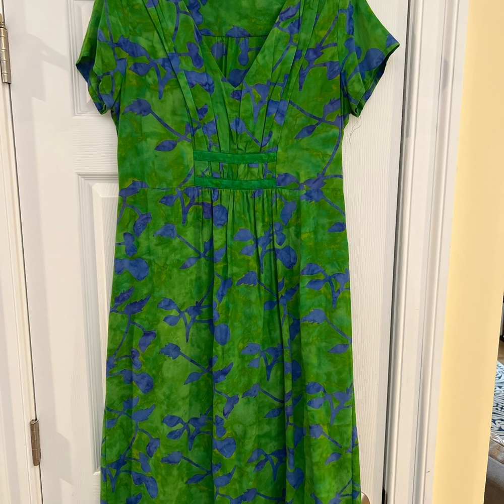 Ladies Size Medium Global Village Green & Blue Dress HANDCRAFTED GUC